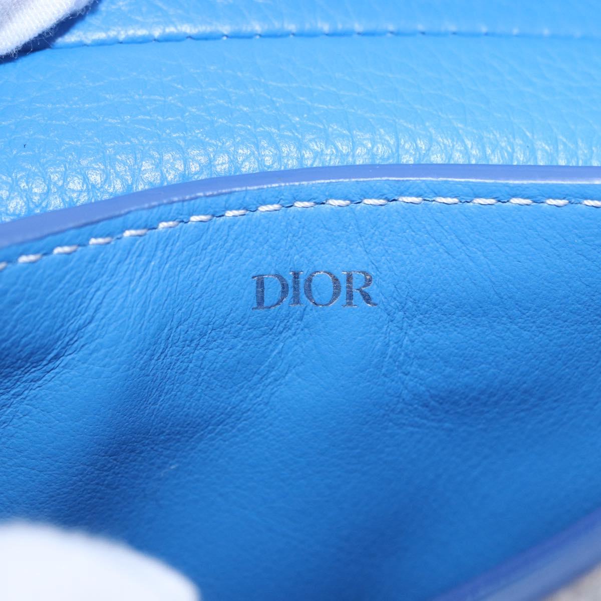 Christian Dior Saddle Pouch Leather Blue Silver Auth bs36430V