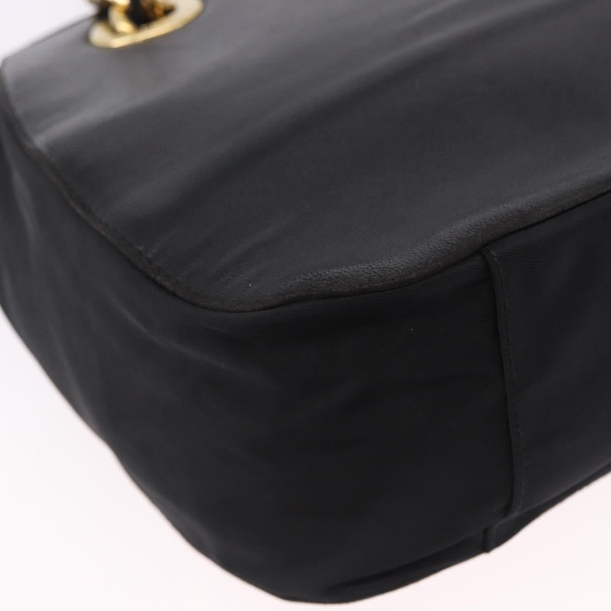 PRADA Chain Shoulder Bag Leather Black Gold Auth bs36432