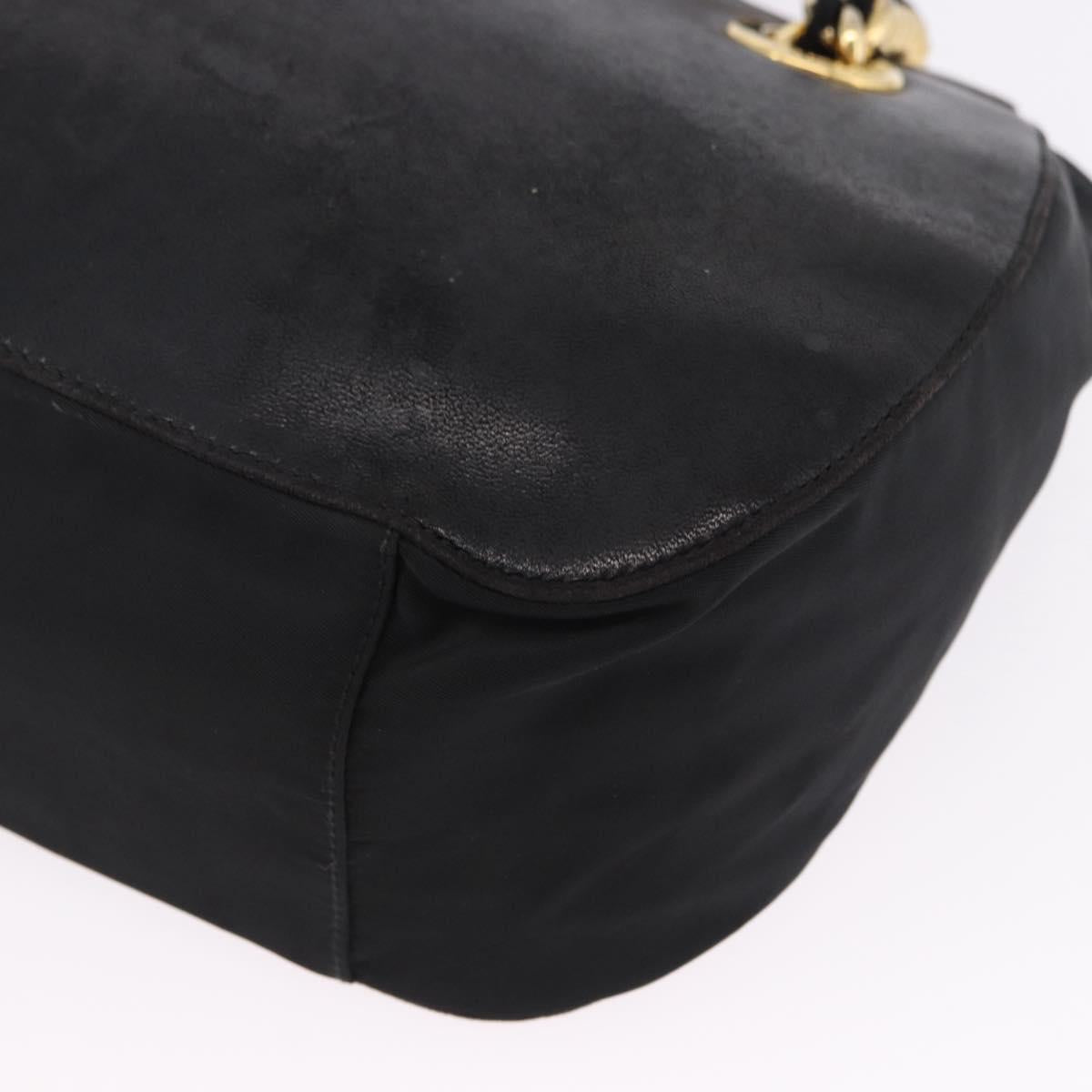 PRADA Chain Shoulder Bag Leather Black Gold Auth bs36432