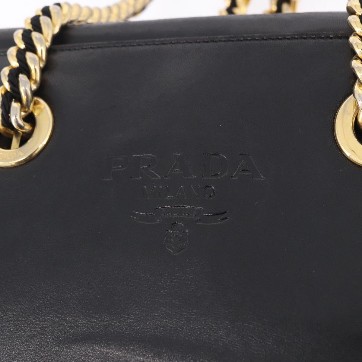 PRADA Chain Shoulder Bag Leather Black Gold Auth bs36432