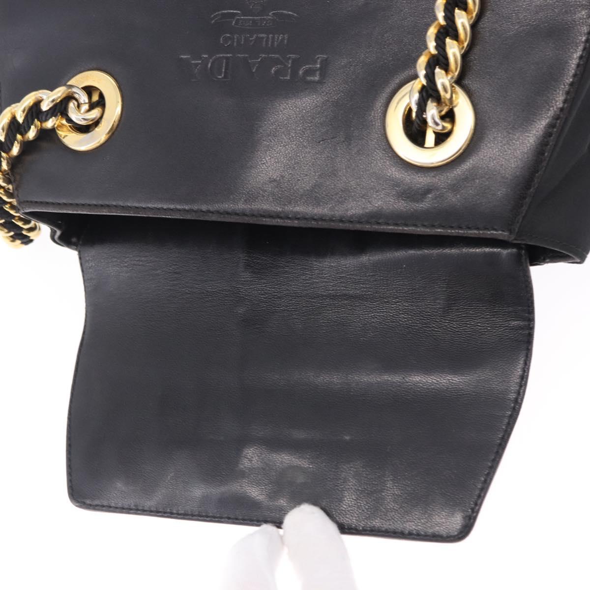 PRADA Chain Shoulder Bag Leather Black Gold Auth bs36432