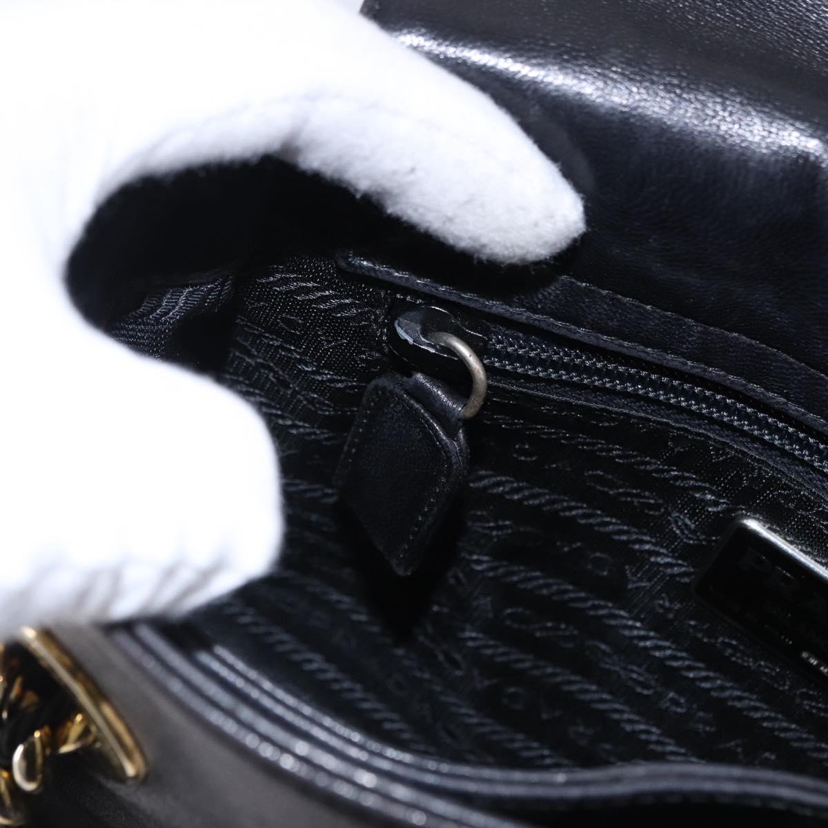 PRADA Chain Shoulder Bag Leather Black Gold Auth bs36432
