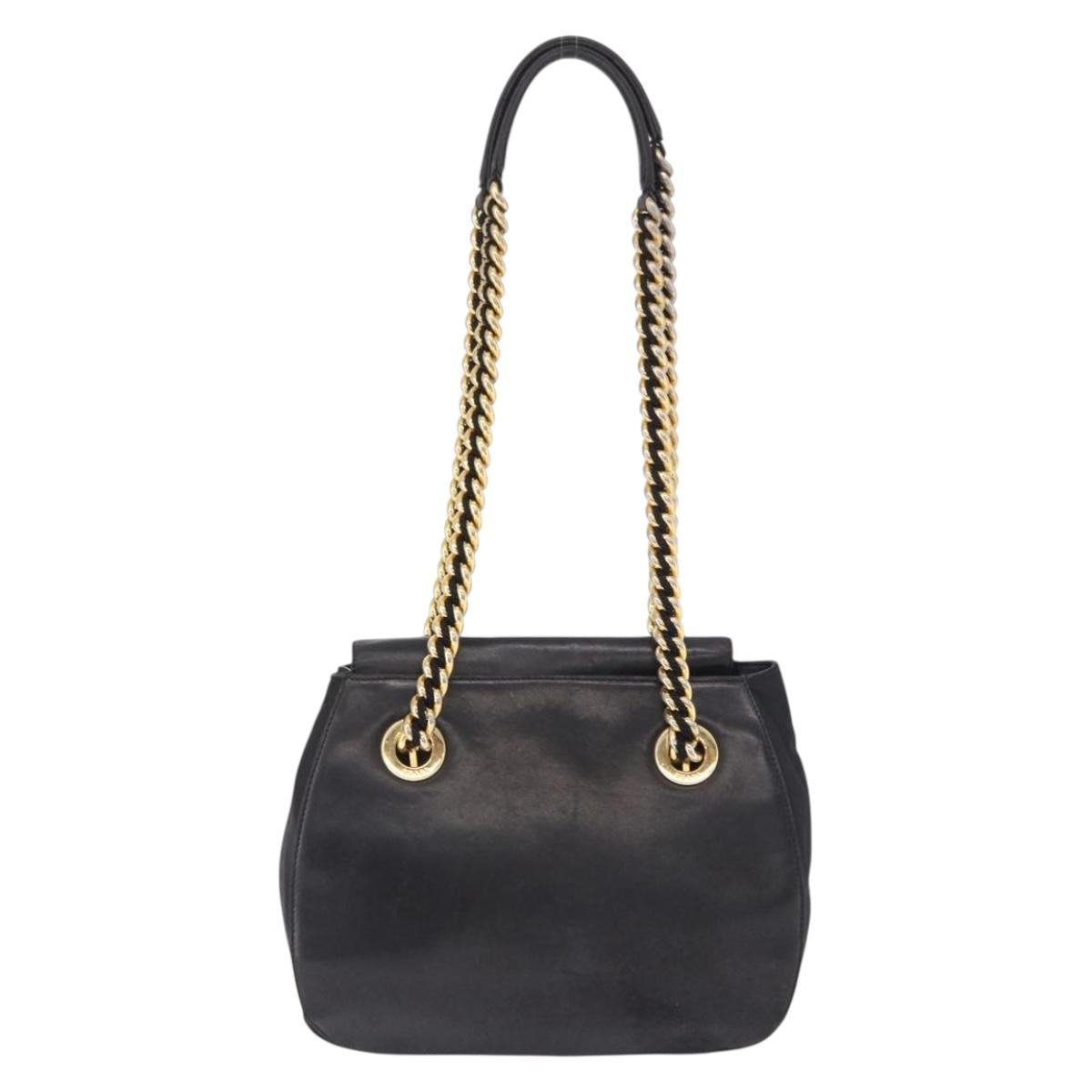 PRADA Chain Shoulder Bag Leather Black Gold Auth bs36432