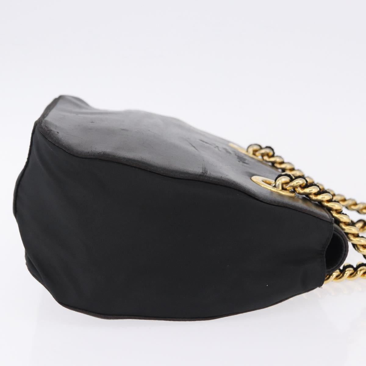 PRADA Chain Shoulder Bag Leather Black Gold Auth bs36432