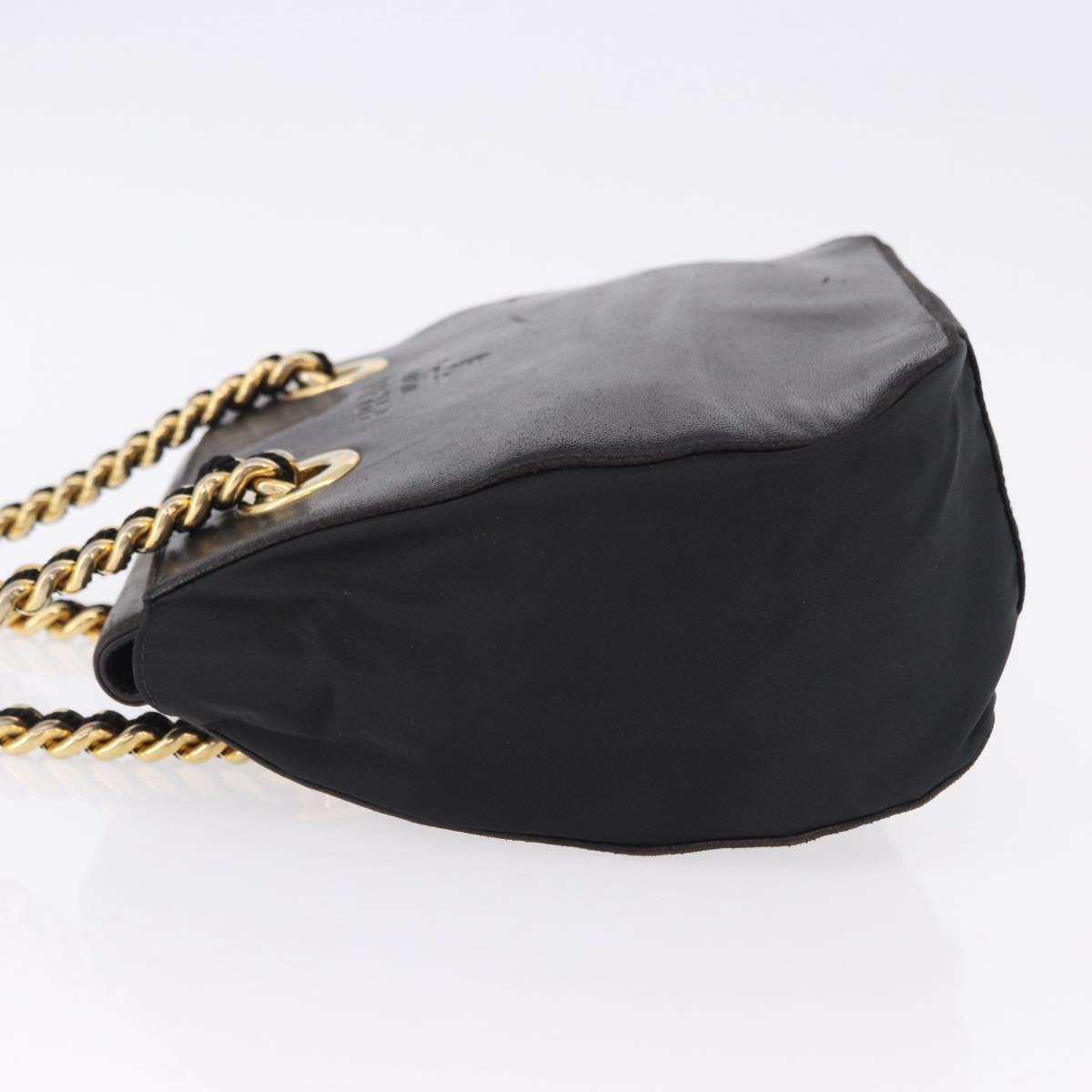 PRADA Chain Shoulder Bag Leather Black Gold Auth bs36432