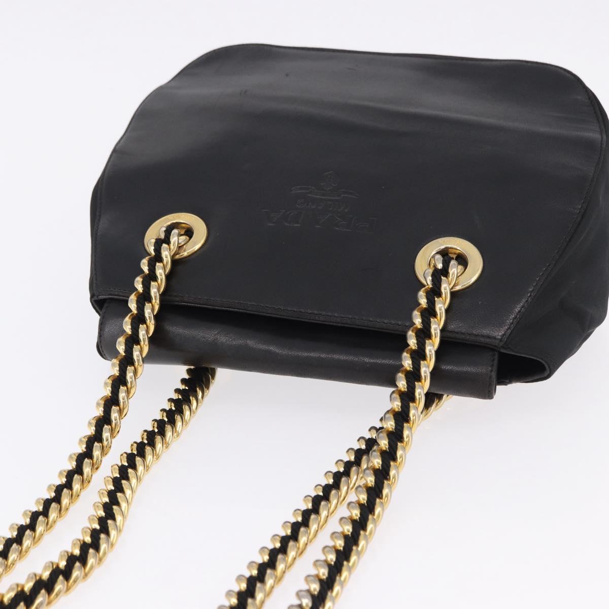 PRADA Chain Shoulder Bag Leather Black Gold Auth bs36432