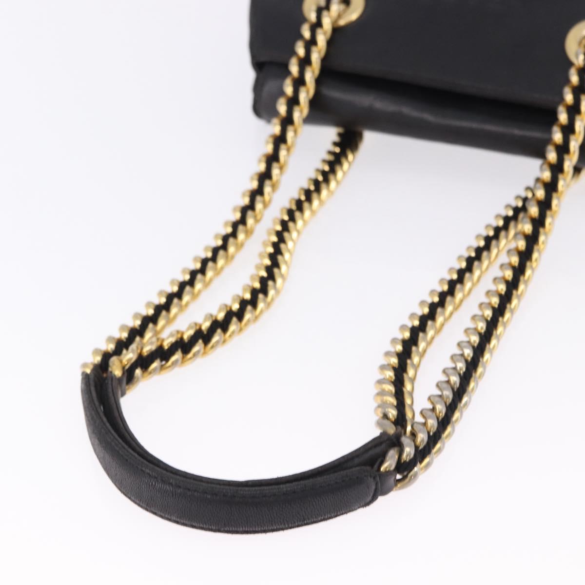 PRADA Chain Shoulder Bag Leather Black Gold Auth bs36432