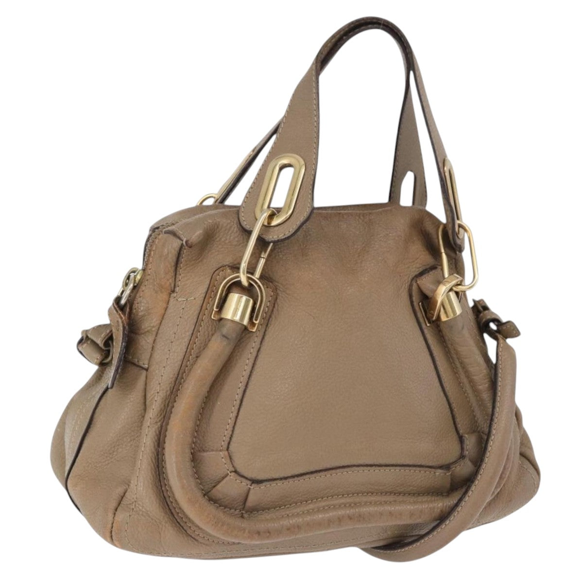 Chloe Mercy Shoulder Bag Leather 2way Beige Gold Auth bs36433
