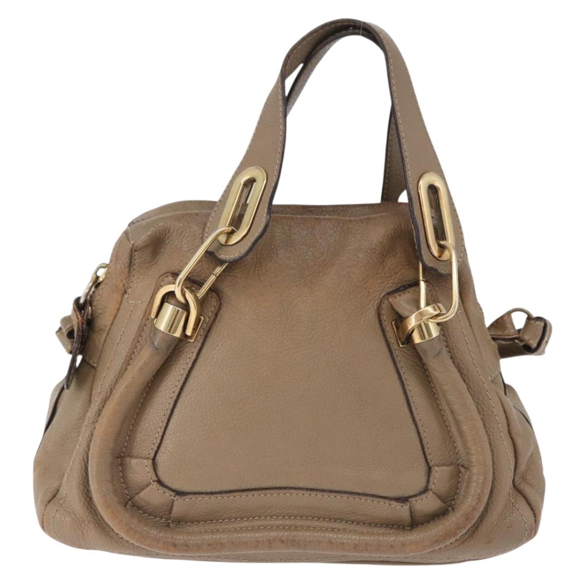 Chloe Mercy Shoulder Bag Leather 2way Beige Gold Auth bs36433