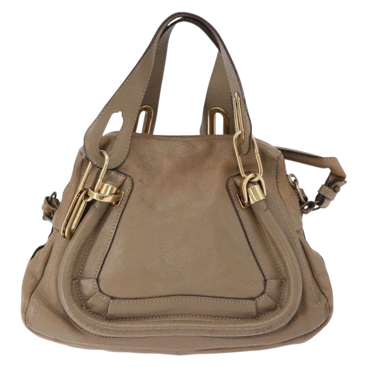 Chloe Mercy Shoulder Bag Leather 2way Beige Gold Auth bs36433