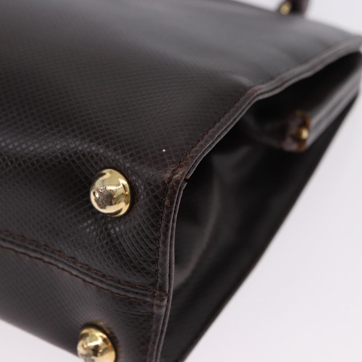 BOTTEGA VENETA Hand Bag Leather Dark Brown Gold Auth bs36434