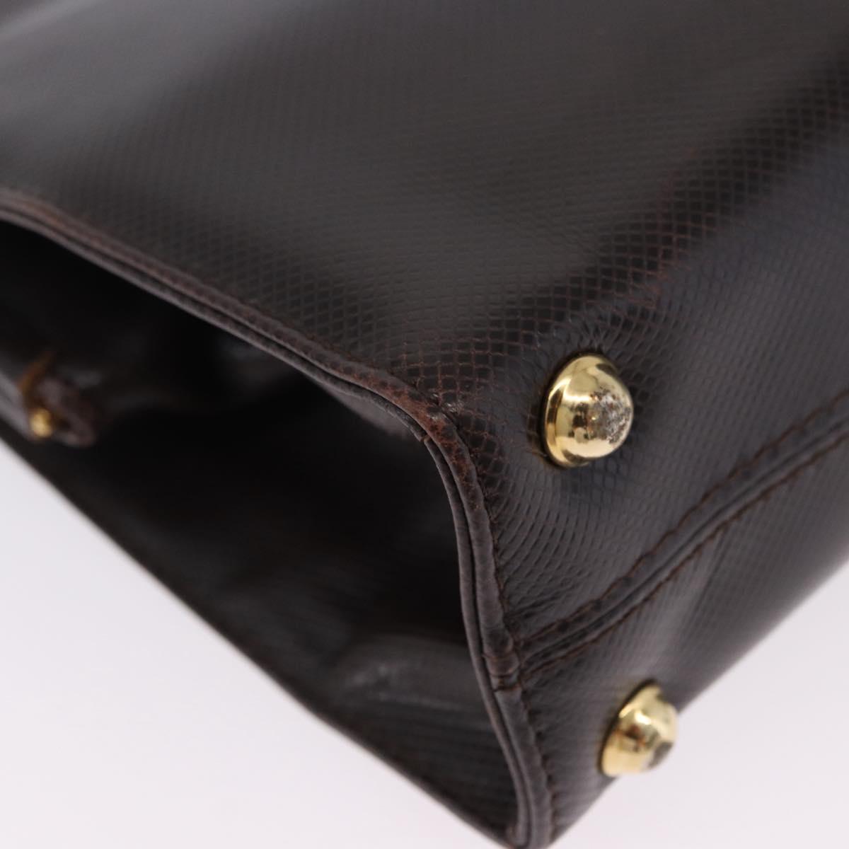 BOTTEGA VENETA Hand Bag Leather Dark Brown Gold Auth bs36434
