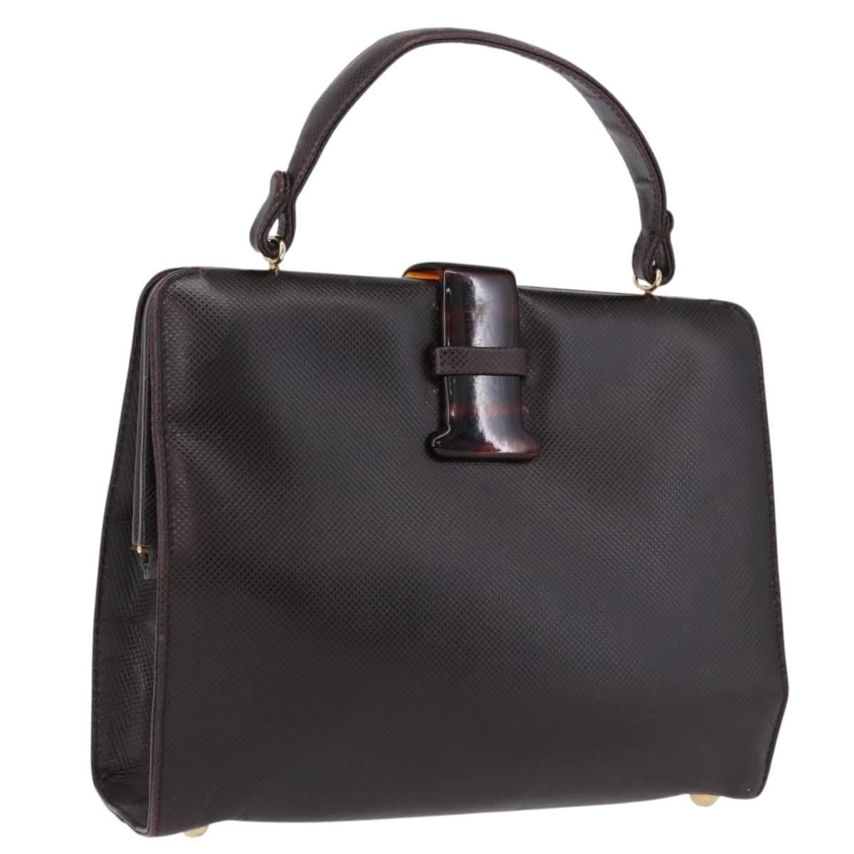 BOTTEGA VENETA Hand Bag Leather Dark Brown Gold Auth bs36434