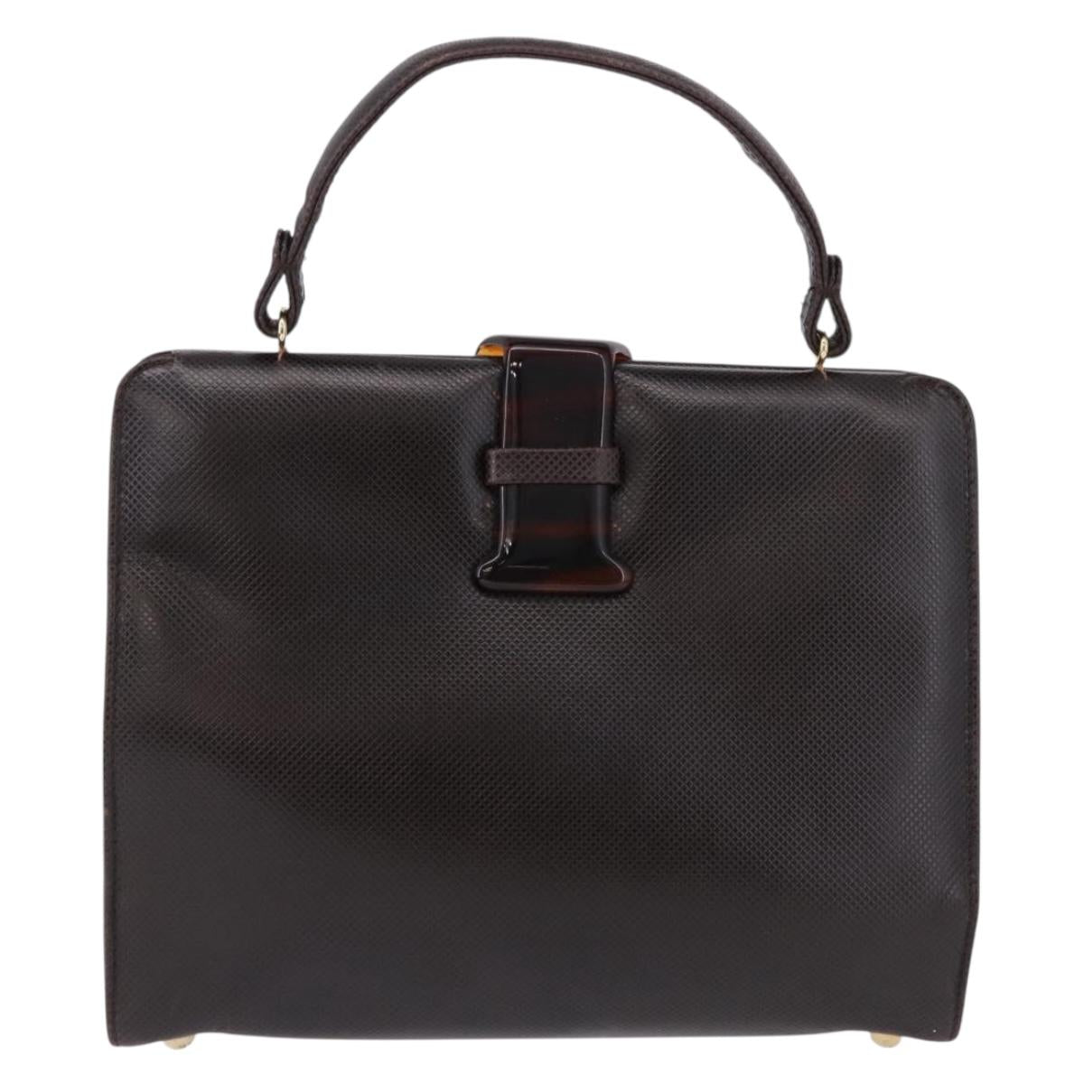 BOTTEGA VENETA Hand Bag Leather Dark Brown Gold Auth bs36434