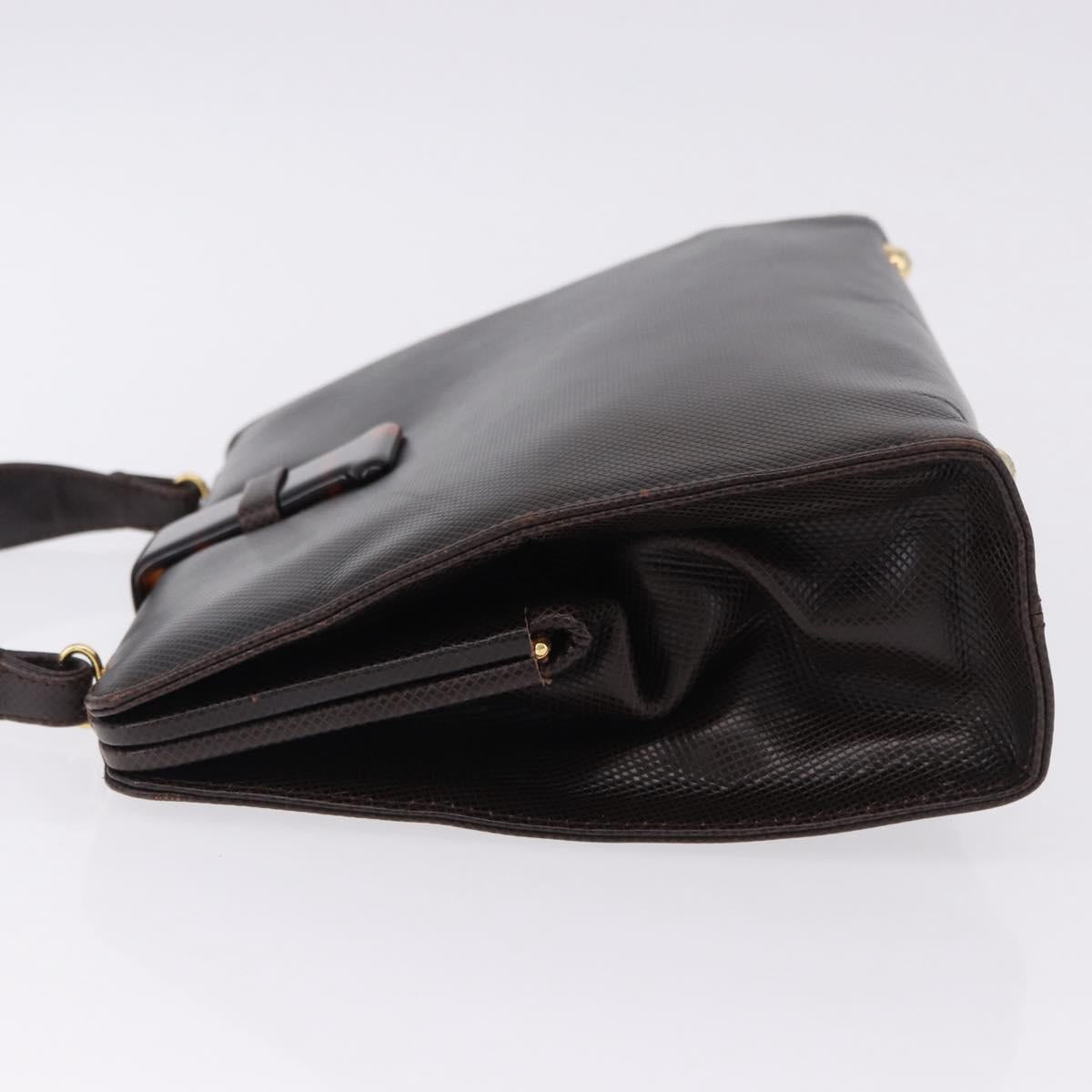 BOTTEGA VENETA Hand Bag Leather Dark Brown Gold Auth bs36434