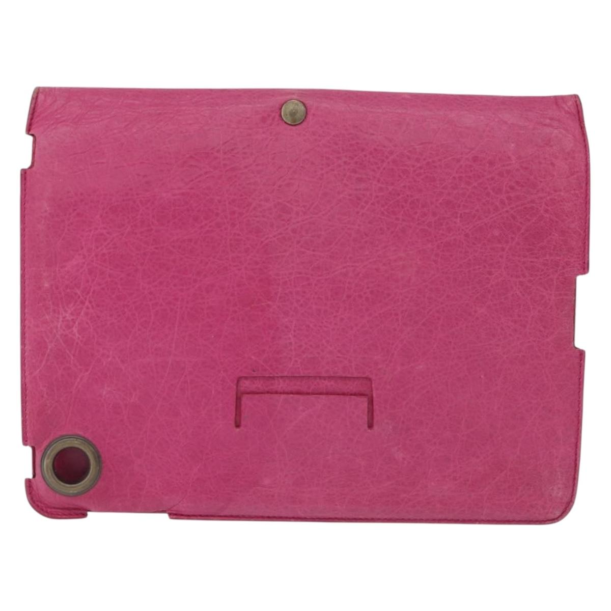 BALENCIAGA iPad Case Leather Pink Auth bs36435