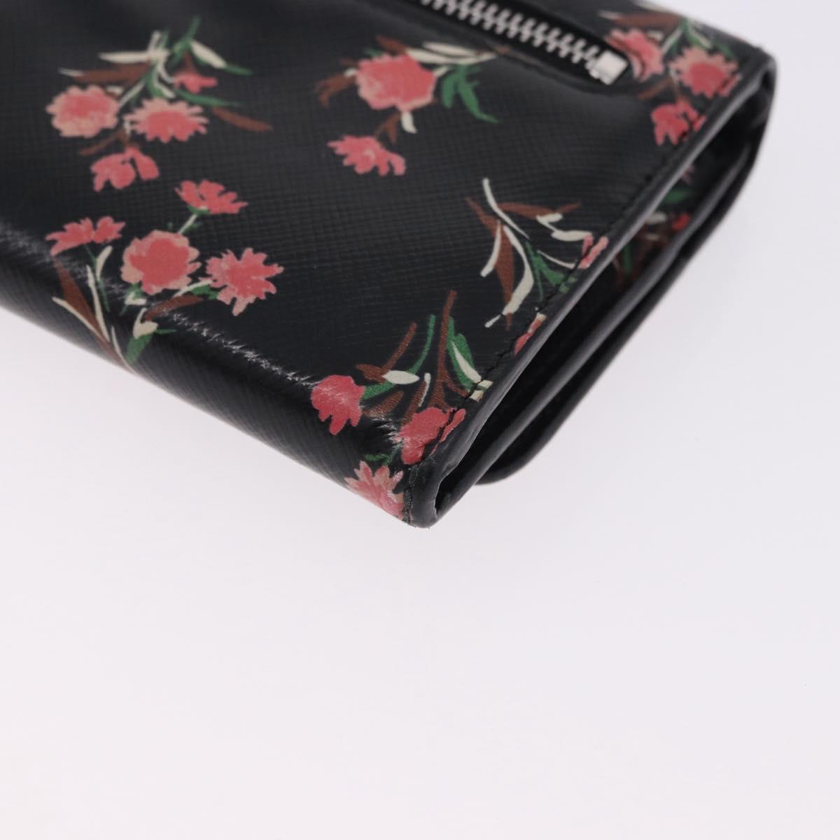 PRADA Long Wallet Safiano Leather Black Silver Auth bs36436