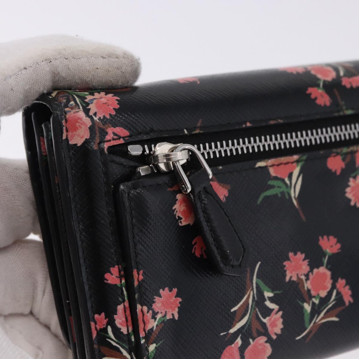 PRADA Long Wallet Safiano Leather Black Silver Auth bs36436