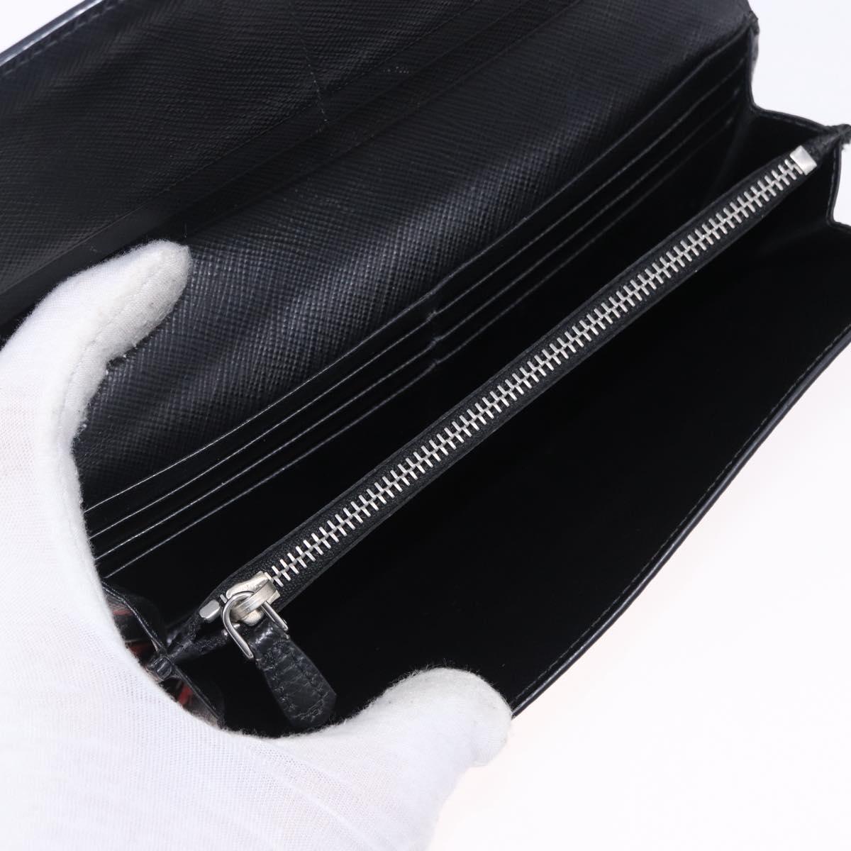 PRADA Long Wallet Safiano Leather Black Silver Auth bs36436