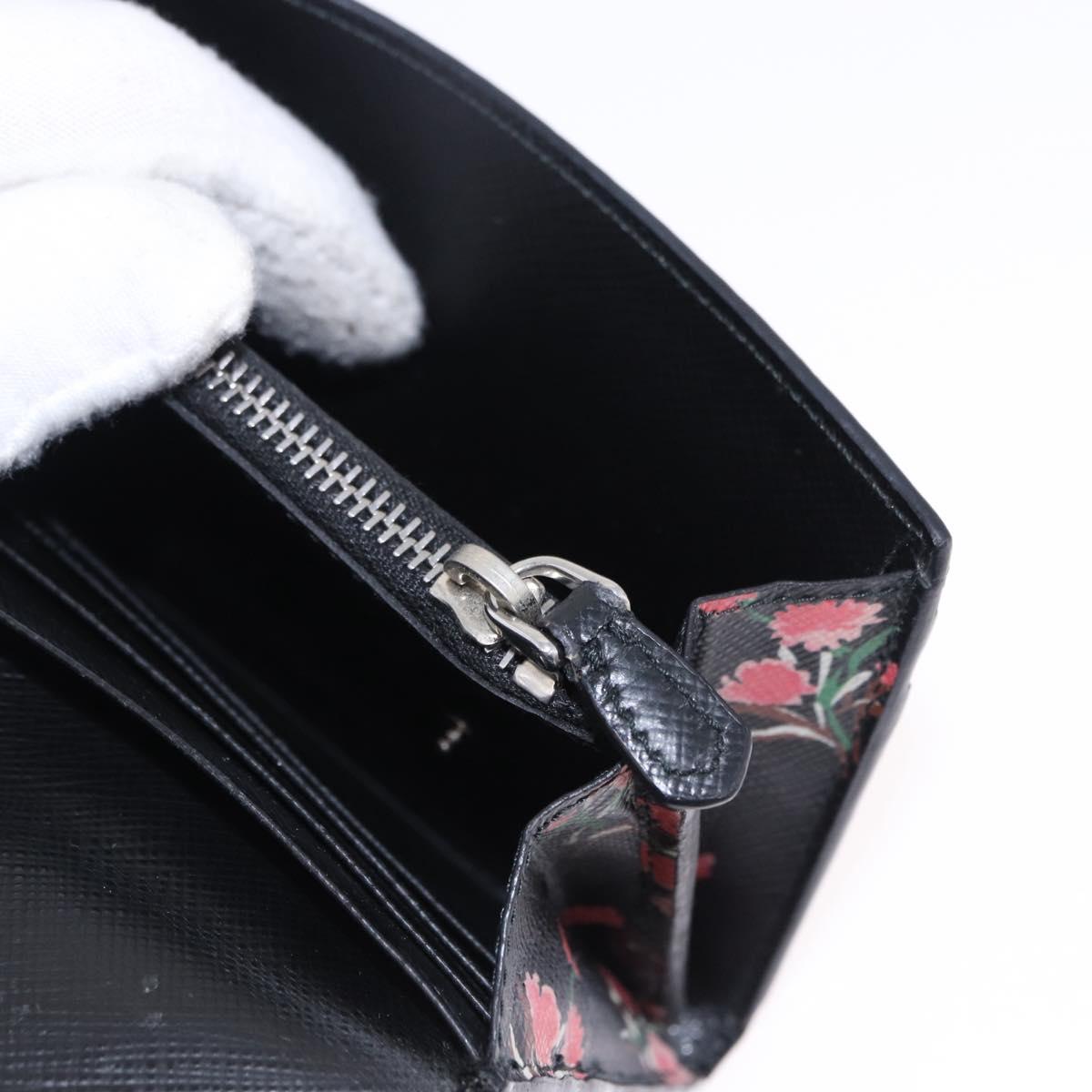PRADA Long Wallet Safiano Leather Black Silver Auth bs36436
