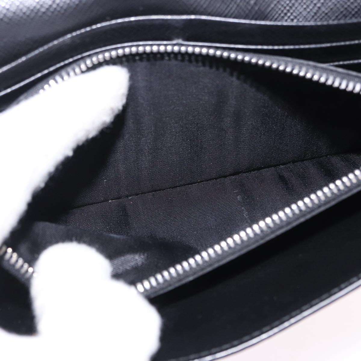 PRADA Long Wallet Safiano Leather Black Silver Auth bs36436