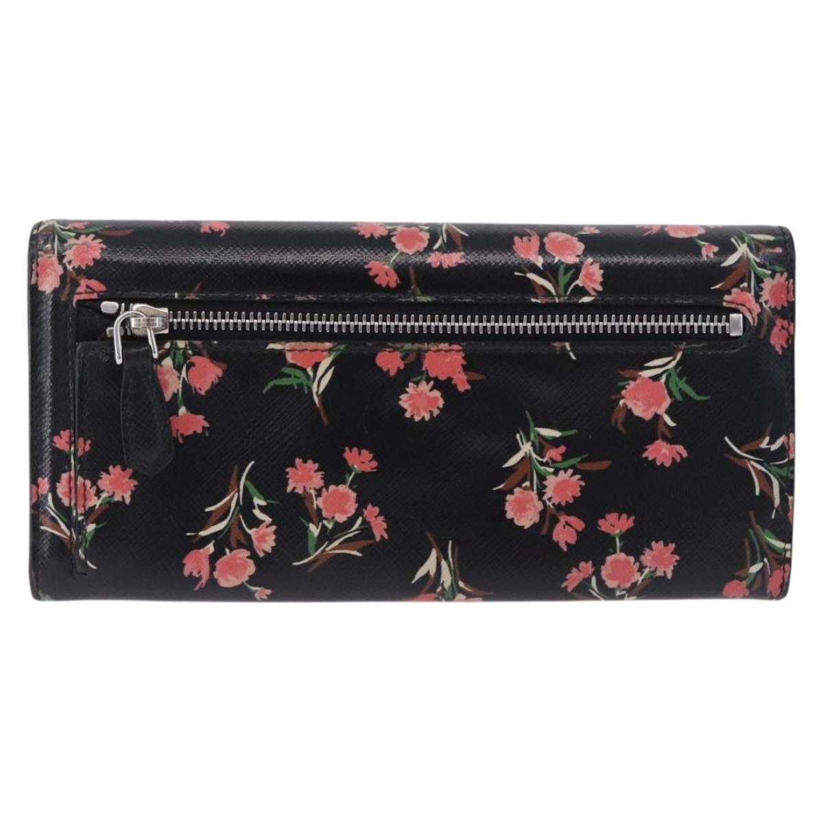 PRADA Long Wallet Safiano Leather Black Silver Auth bs36436