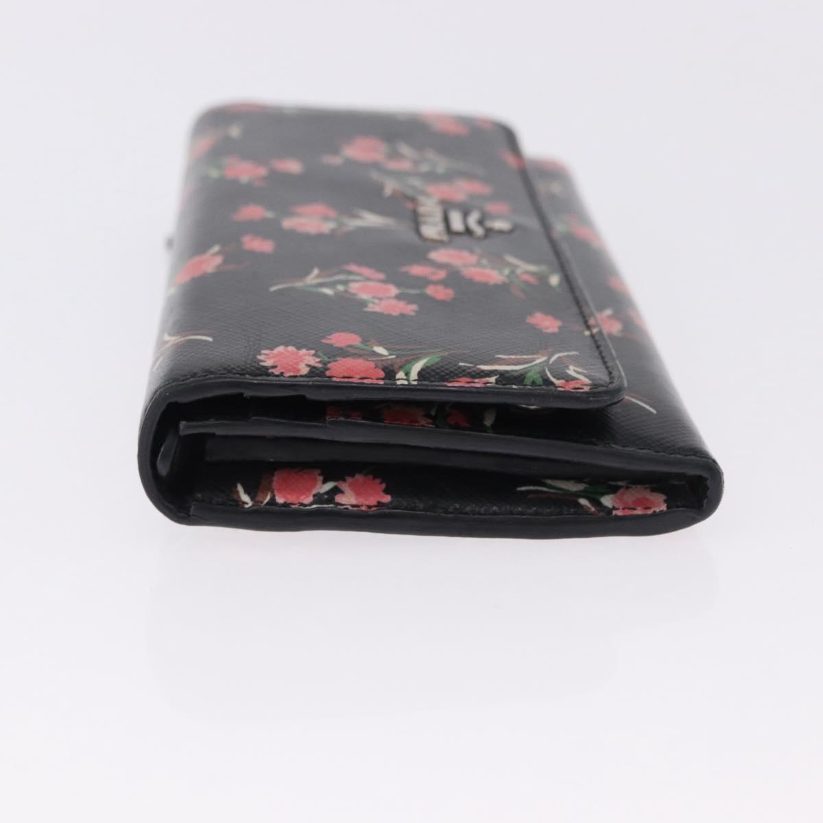 PRADA Long Wallet Safiano Leather Black Silver Auth bs36436