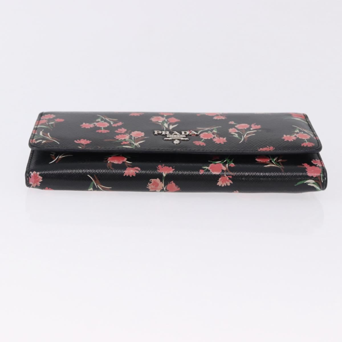 PRADA Long Wallet Safiano Leather Black Silver Auth bs36436