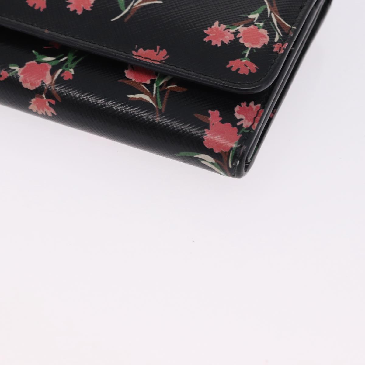 PRADA Long Wallet Safiano Leather Black Silver Auth bs36436