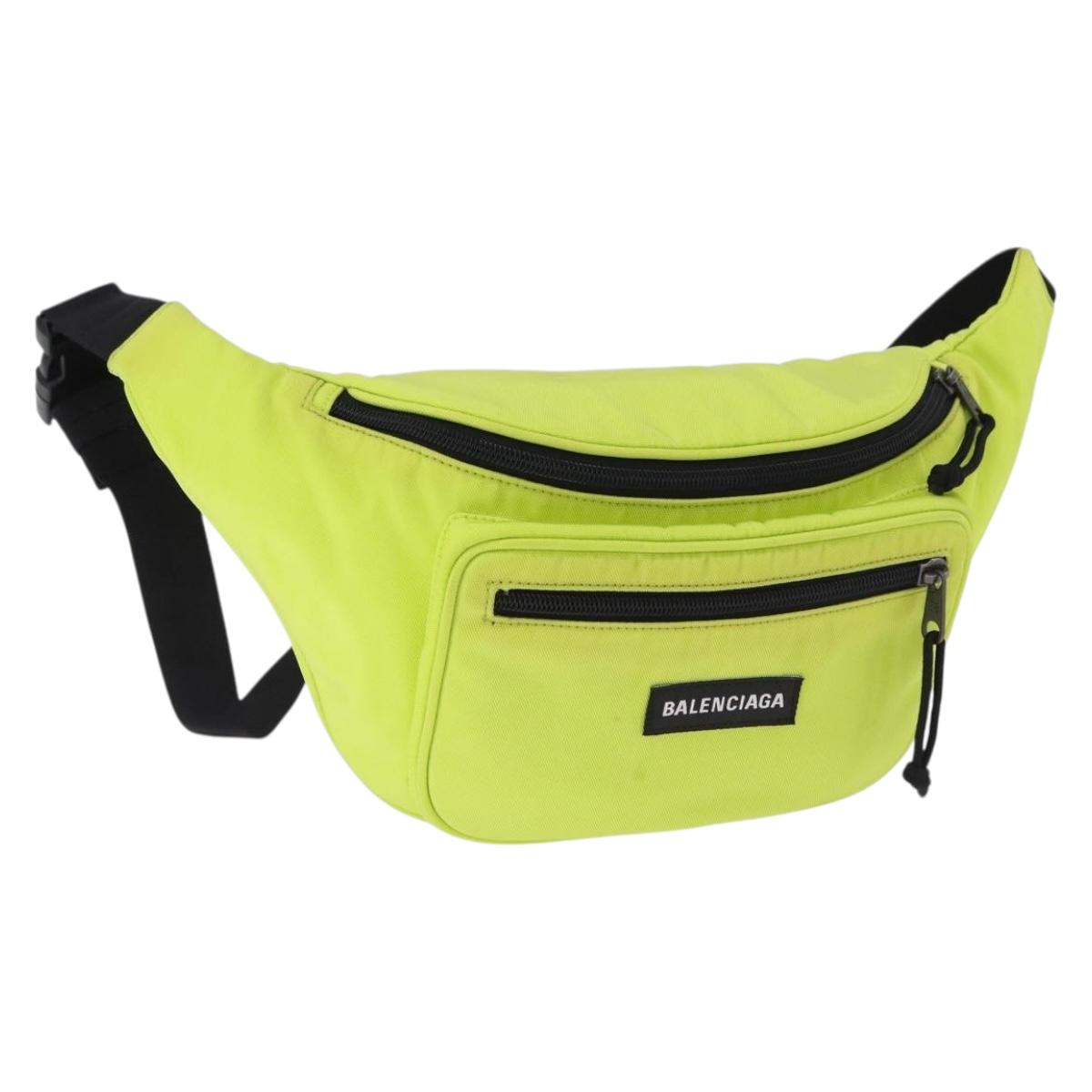 BALENCIAGA Explorer Body Bag Nylon Yellow Silver 482389 Auth bs36437