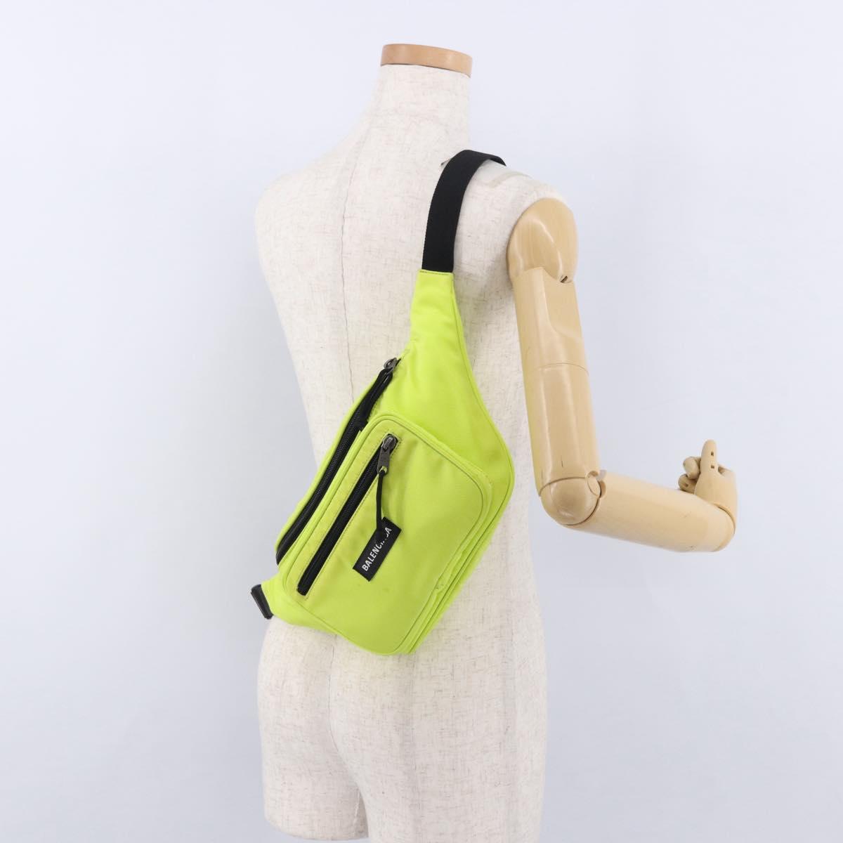 BALENCIAGA Explorer Body Bag Nylon Yellow Silver 482389 Auth bs36437