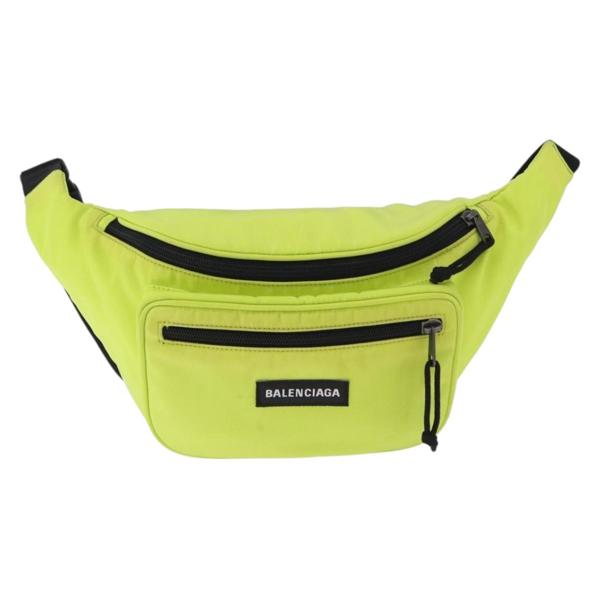 BALENCIAGA Explorer Body Bag Nylon Yellow Silver 482389 Auth bs36437