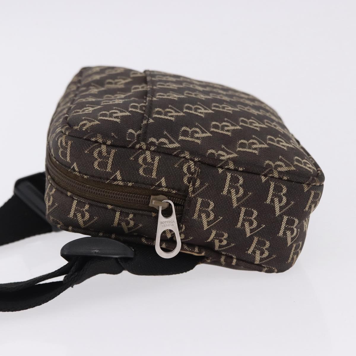 BOTTEGA VENETA Waist Bag Canvas Brown Silver Auth bs36438