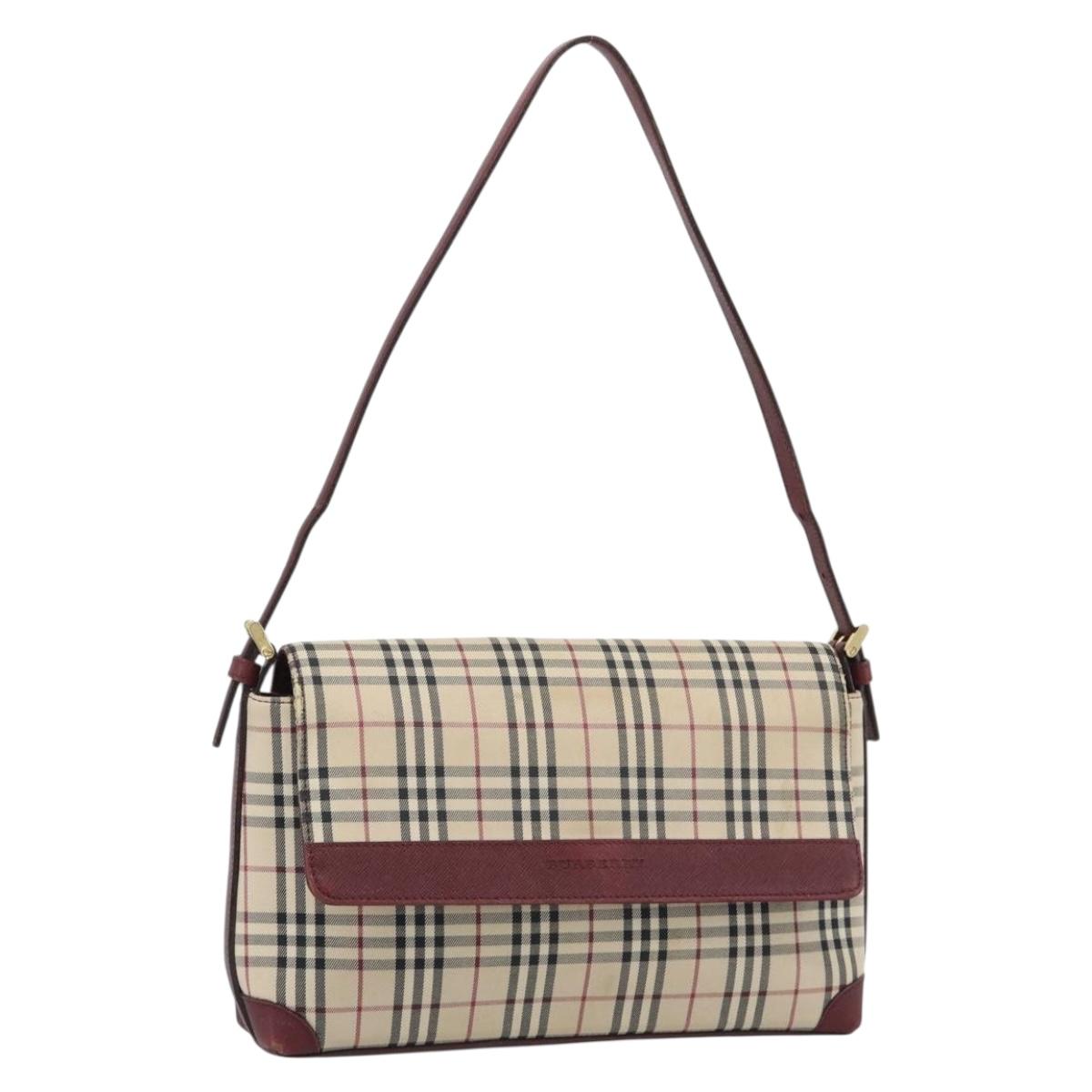BURBERRY Nova Check Hand Bag Canvas Beige Gold Auth bs36448