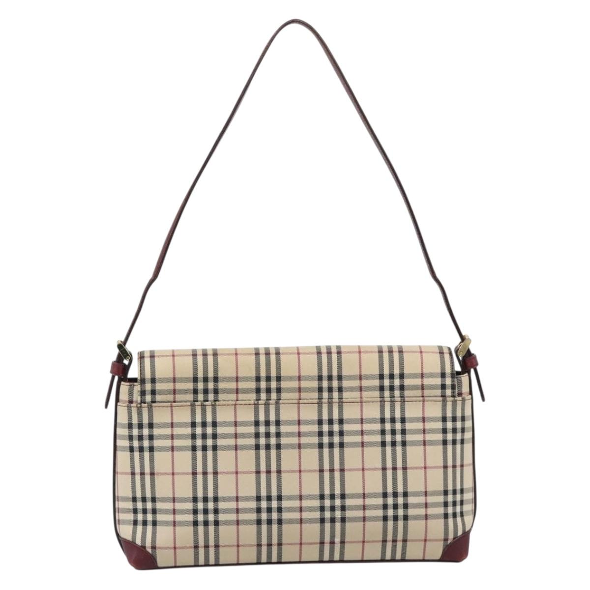 BURBERRY Nova Check Hand Bag Canvas Beige Gold Auth bs36448