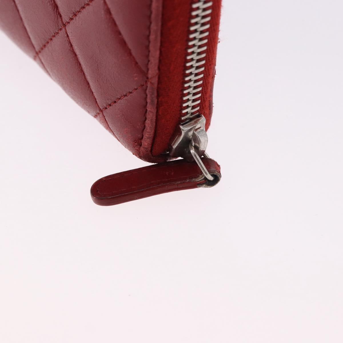 CHANEL Matelasse Long Wallet Lamb Skin Red Silver CC Auth bs36449