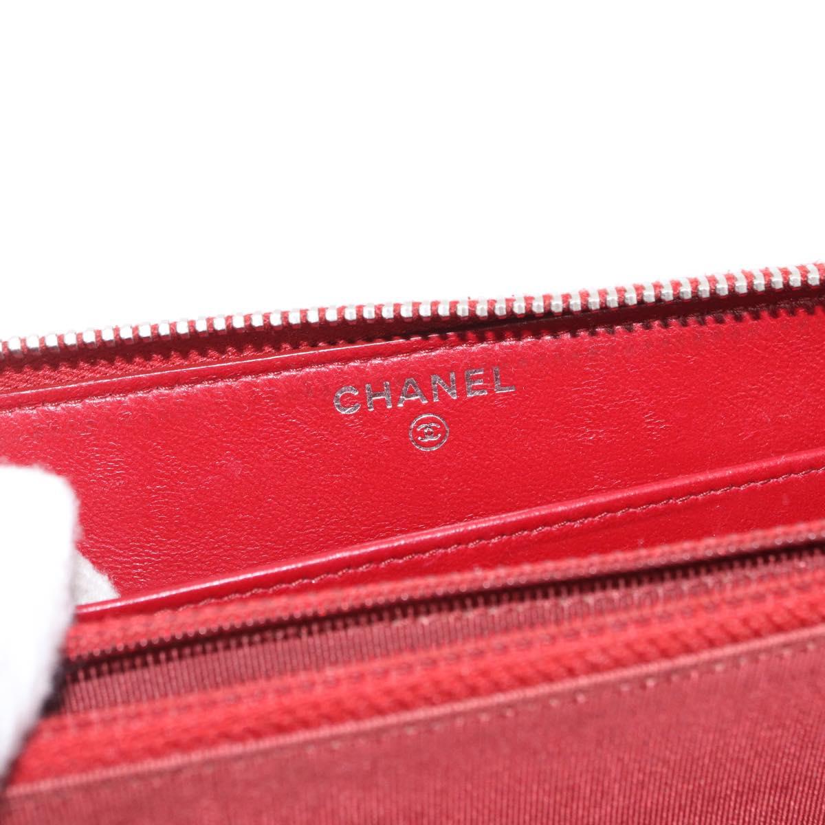 CHANEL Matelasse Long Wallet Lamb Skin Red Silver CC Auth bs36449