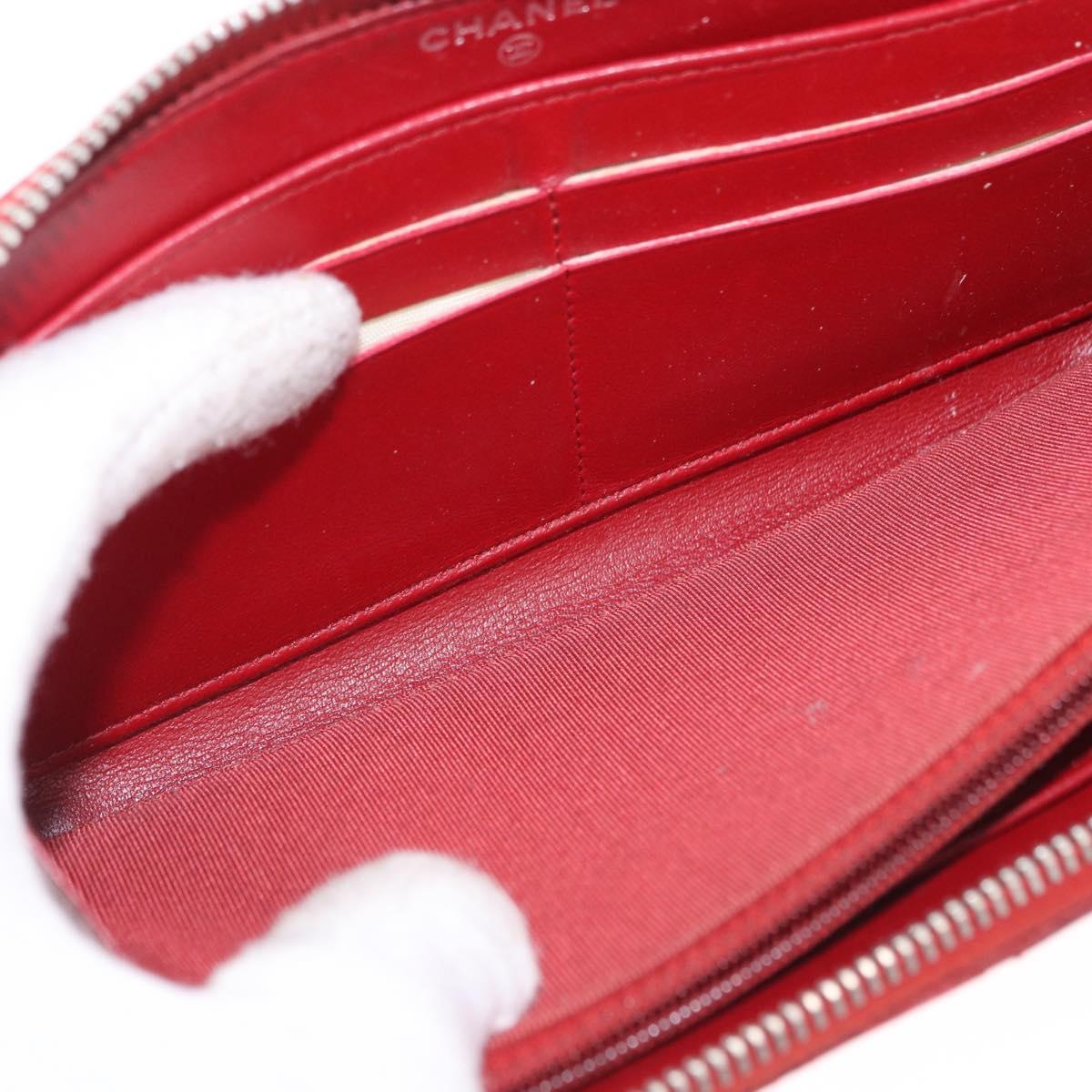 CHANEL Matelasse Long Wallet Lamb Skin Red Silver CC Auth bs36449