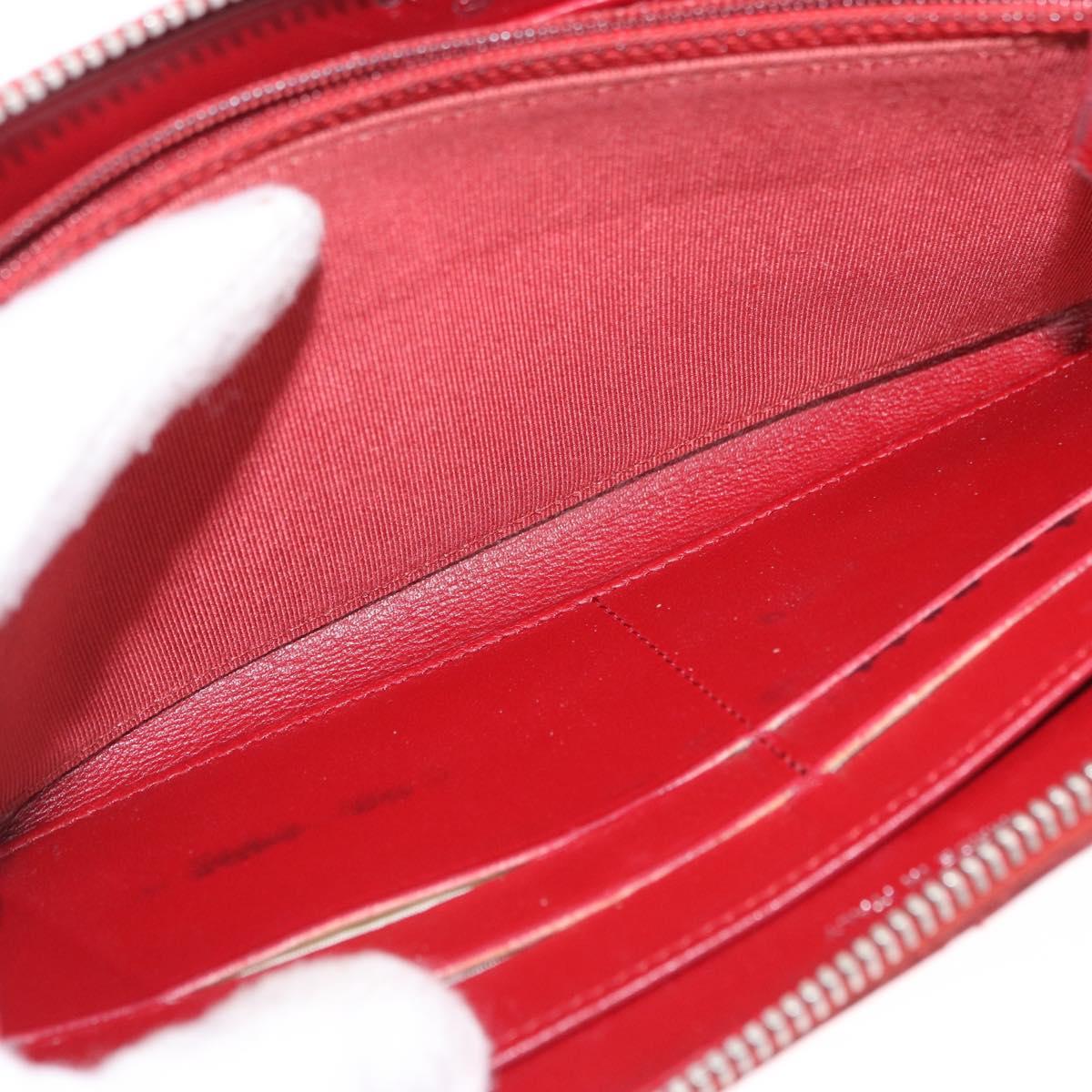 CHANEL Matelasse Long Wallet Lamb Skin Red Silver CC Auth bs36449