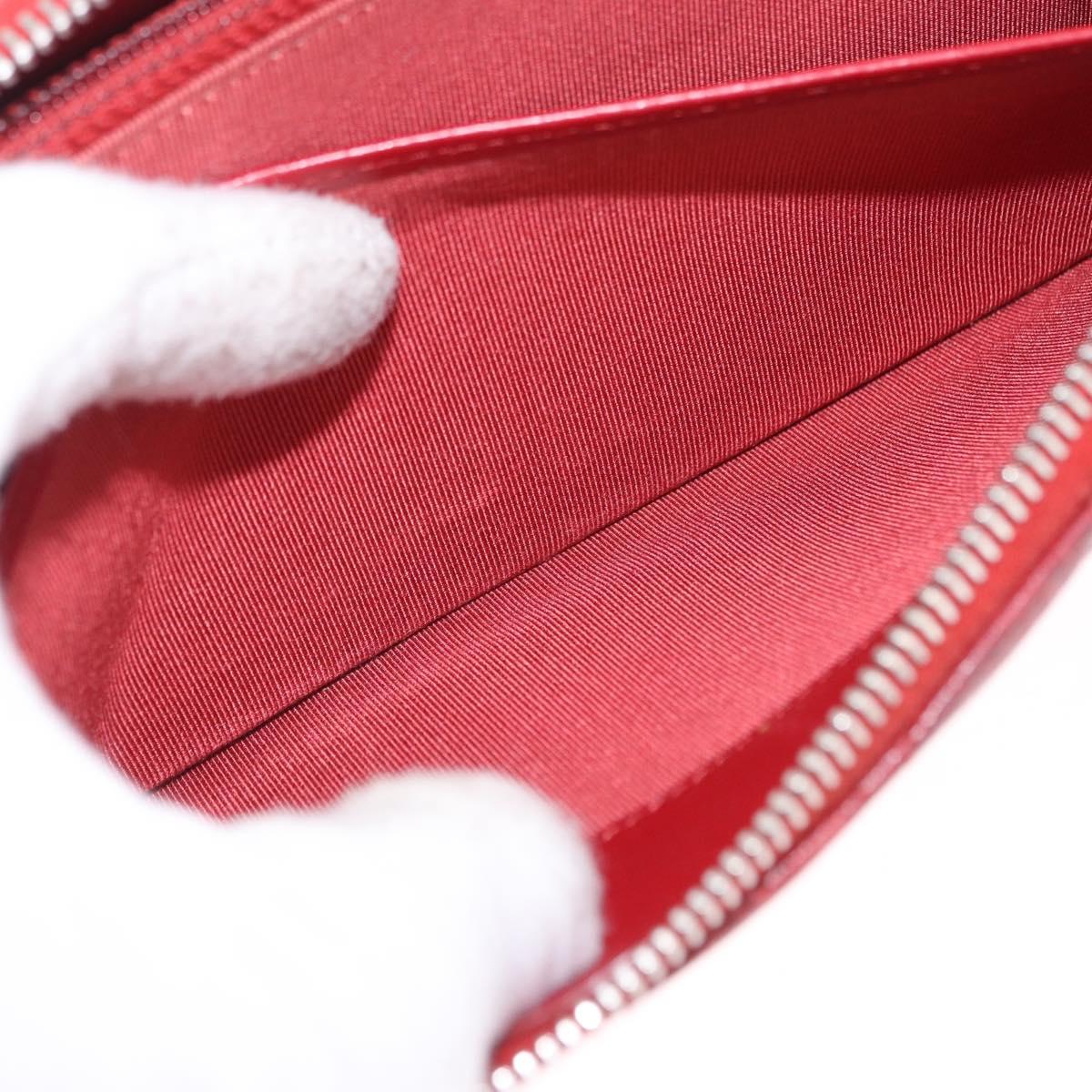 CHANEL Matelasse Long Wallet Lamb Skin Red Silver CC Auth bs36449