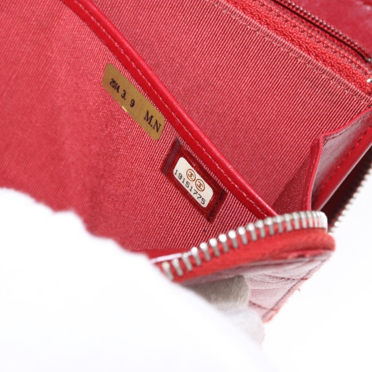 CHANEL Matelasse Long Wallet Lamb Skin Red Silver CC Auth bs36449