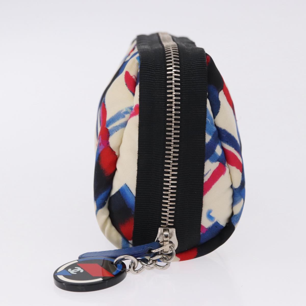 CHANEL Pouch Nylon White Silver CC Auth bs36450A