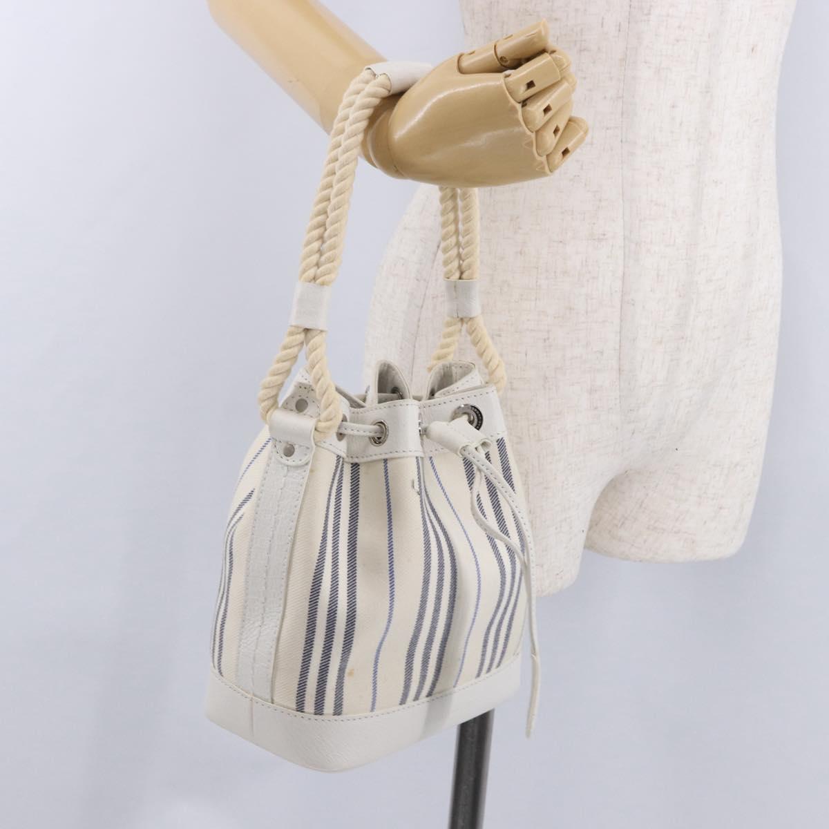 BURBERRY Hand Bag Canvas White Silver Auth bs36451