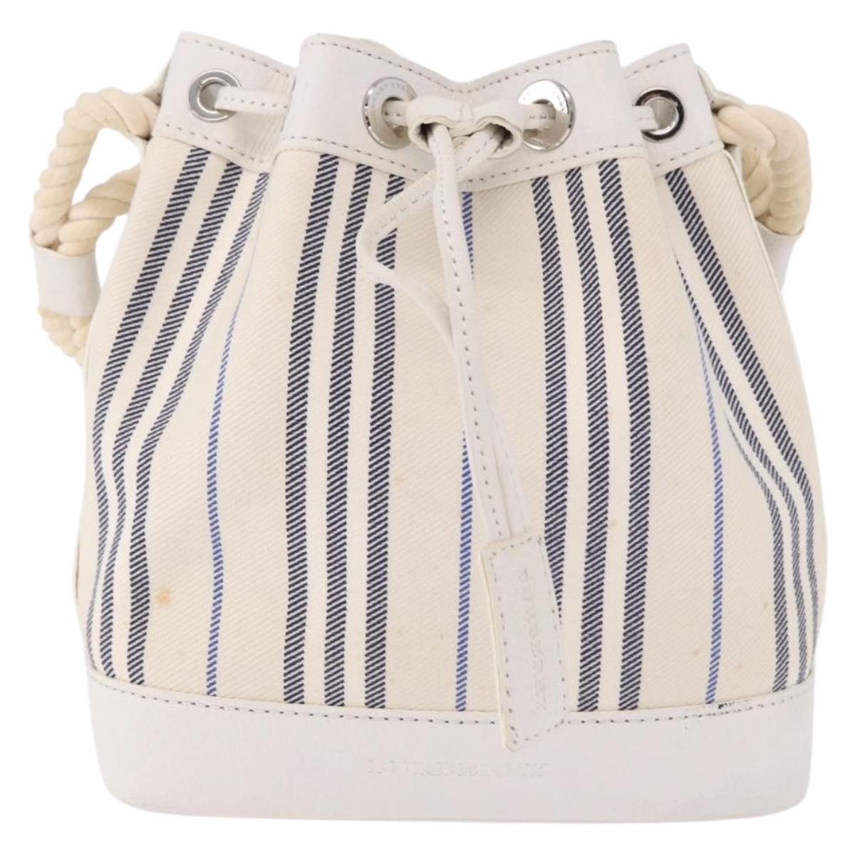 BURBERRY Hand Bag Canvas White Silver Auth bs36451