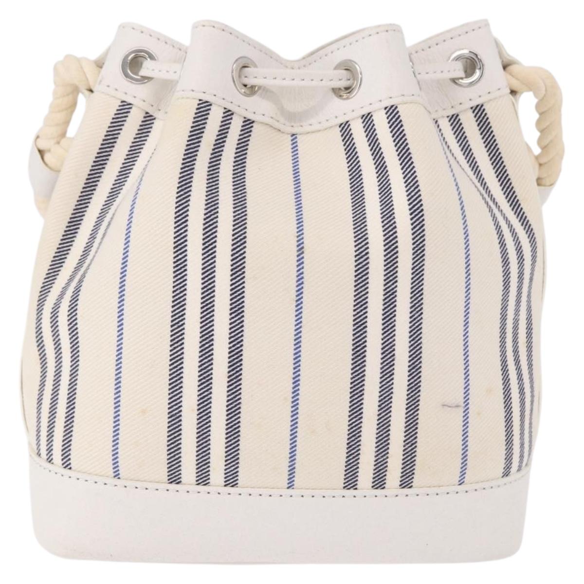BURBERRY Hand Bag Canvas White Silver Auth bs36451