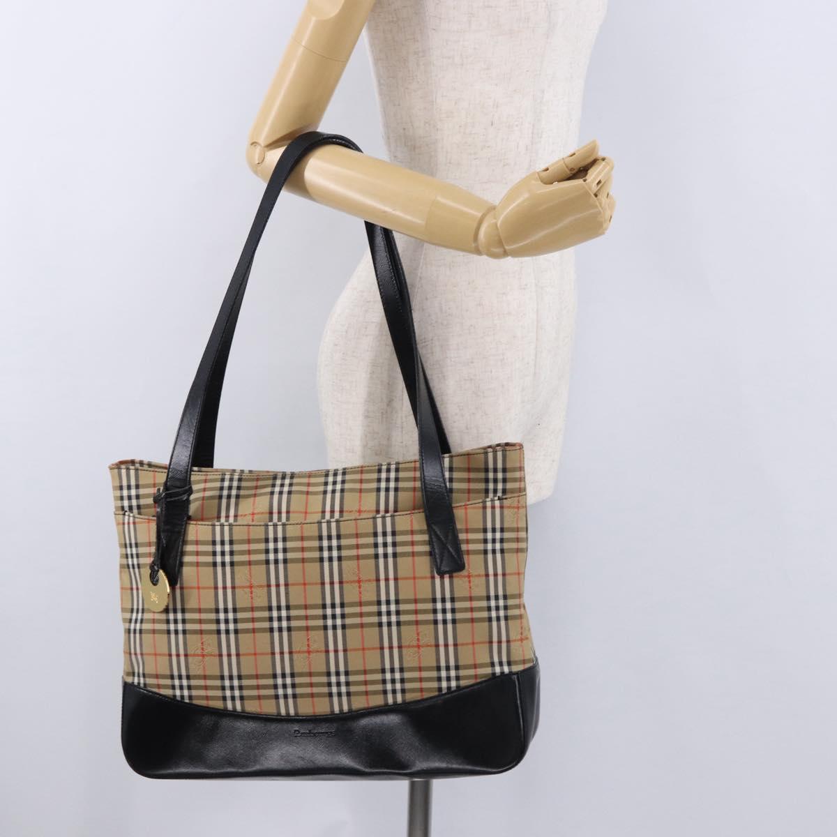Burberrys Nova Check Tote Bag Canvas Beige Gold Auth bs36452