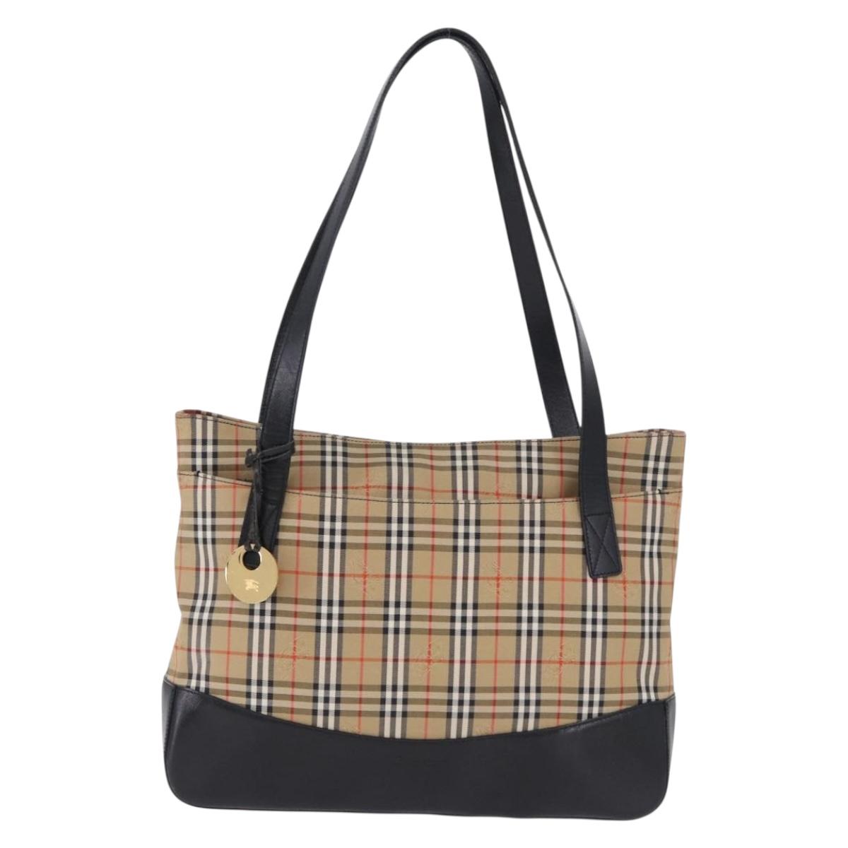 Burberrys Nova Check Tote Bag Canvas Beige Gold Auth bs36452