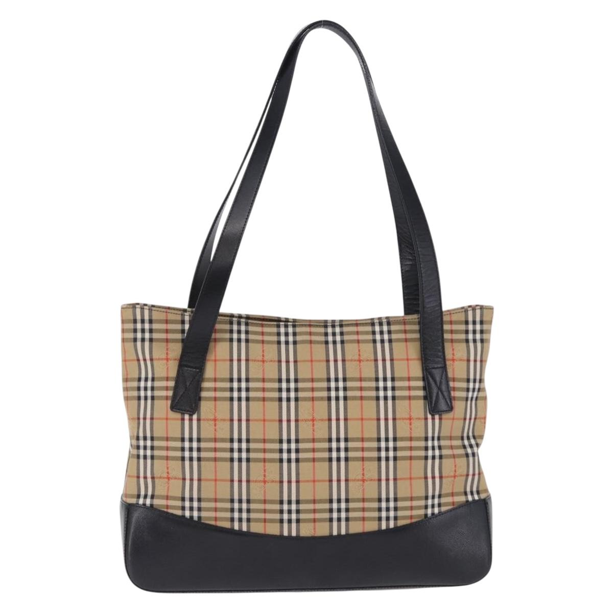 Burberrys Nova Check Tote Bag Canvas Beige Gold Auth bs36452