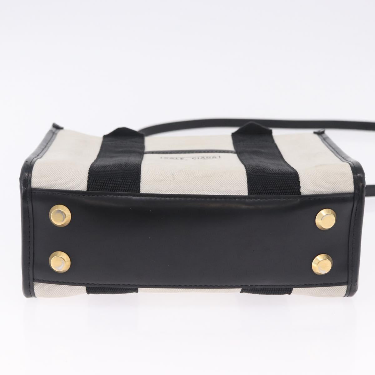 BALENCIAGA Hardware Hand Bag Canvas 2way White Gold 693662 Auth bs36453