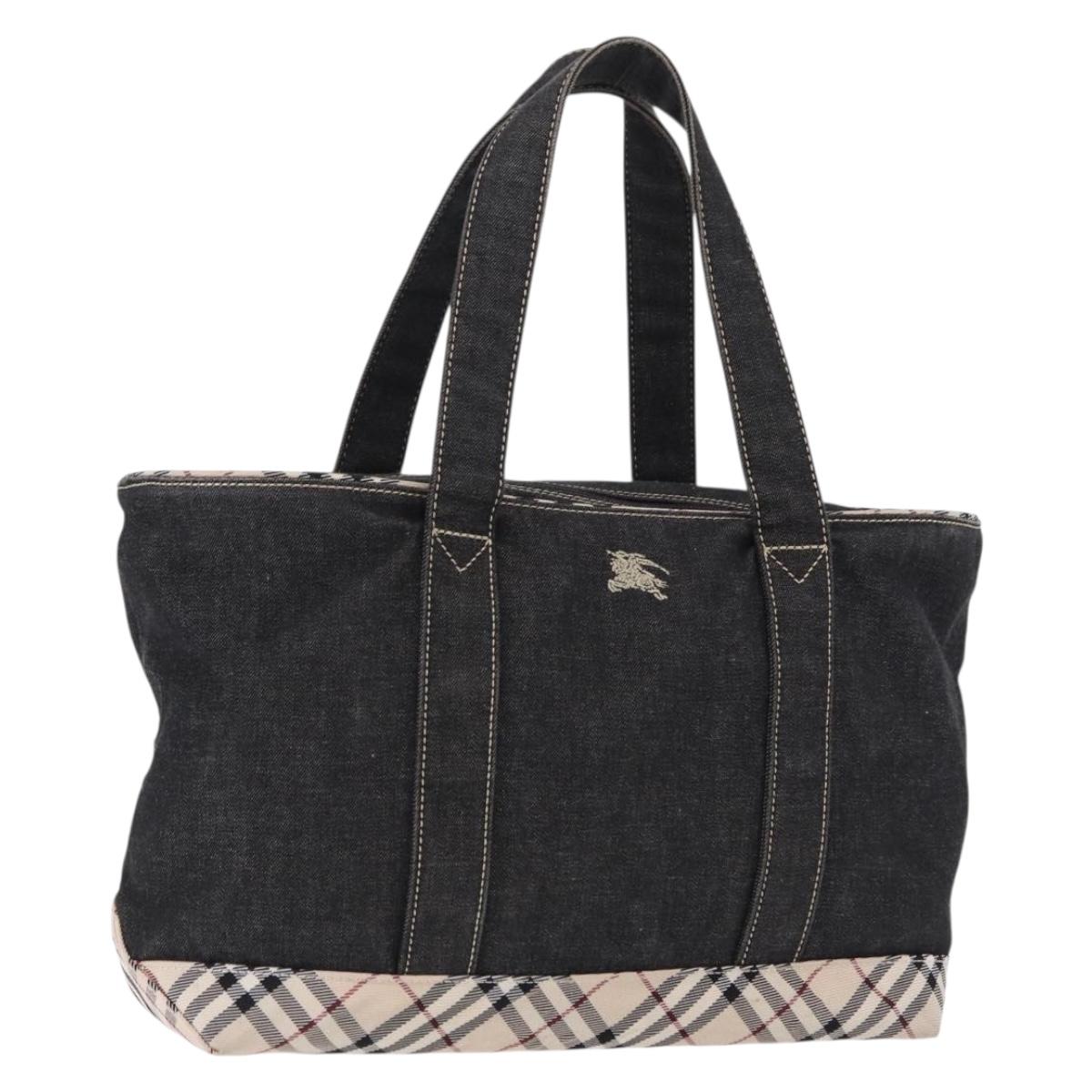 BURBERRY Nova Check Hand Bag Denim Black Silver Auth bs36454